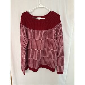 Talbots Cable-Knit Pullover Sweater Red White Striped Crew Neck Women XL